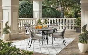 Home Decorators Collection- 5-Piece Wilshire Heights Cushioned Cast and Woven Back All Aluminum Outdoor Dining Set with SunBrella Bliss Sand Cushion