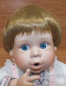 Vintage - 1990 Danbury Mint- Thumb Sucking Sitting Baby Doll Porcelain w Blanket