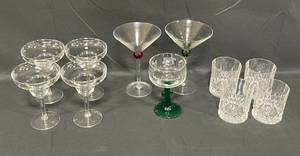 lot 33 image: Set of 4 Low Ball Glasses, 5 Margarita Glasses and 2 Martini Glasses - Excellent Condition