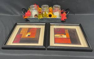 lot 49 image: Wall Art and Fall Themed Home Decor w Artificial Candles (untested)