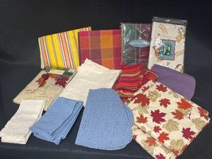 lot 50 image: Table Linens - Plain and Seasonal - Table Cloths, Runners and Napkins - All sizes unknown. Excellent Condition