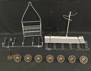 lot 53 image: Home Accessories inc. Towel Stand, Paper Towel Holder, Shower Organizer, 2 Over the Door Hooks, 8 Decorative Knobs