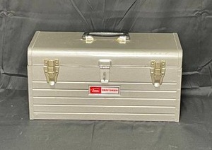 lot 10 image: Metal Toolbox with Various Hand Tools, Pliers, Screw Driver, Wrenches, Hammers, Utility Knives and More