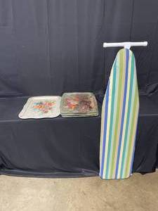 lot 26 image: 4 Hand Painted Eating Trays and Ironing Board