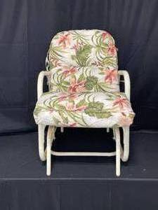 lot 115 image: Two Metal Outdoor Glider Chairs with Fabric Cushions