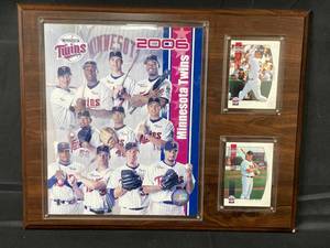 lot 87 image: MN Twins 2006 Team Plaque 12 x 15 w Joe Mauer & Justin Morneau Baseball Cards