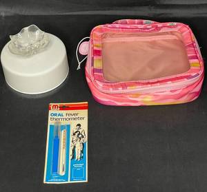 lot 141 image: Unused Oscar de la Renta Powder, Travel Toiletry Bag and Oral Fever Thermometer