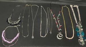 lot 156 image: Colorful Lot of Costume Jewelry Necklaces - Various Styles and Lengths