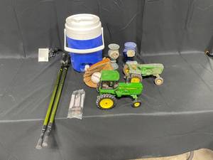 lot 209 image: Igloo Water Jug, Ski Poles, John Deere Tractor Toys, 2 Goblets and More