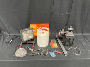 lot 214 image: Husky Spotlight, Fram Filter, Shop Paper Towel, Outdoor Light Fixture and More