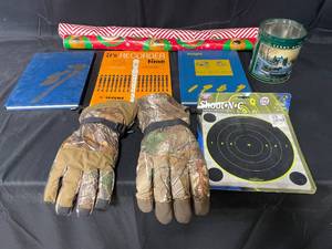lot 194 image: Winter Gloves  Books  X mas Wrapping Paper  Self Adhesive Bulls Eye Targets