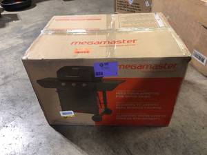 lot 4 image: Megamaster 3-Burner Propane Gas Grill in Black Customer Returns See Pictures