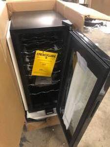 lot 16 image: TAZPI 13.6 in. Wine Cooler 18 Bottle Freestanding Wine Refrigerator with Door Lock, Black Damaged Customer Returns See Pictures