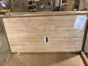 lot 26 image: Hampton Bay 6 ft. L x 39 in. D Unfinished Birch Butcher Block Island Countertop in With Standard Edge   Customer Returns See Pictures