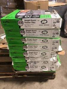 lot 36 image: 9 Boxes of TrafficMaster 18 in. x 18 in. Rubber GymExercise Flooring Tiles with Nike Grind (14.32 sq. ft.) (6-Pack) Colors will Vary   Customer Returns See Pictures