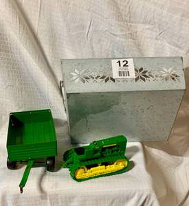 2010 John Deere Caterpillar Tractor & ERTL Wagon - Tin Decorative Tray