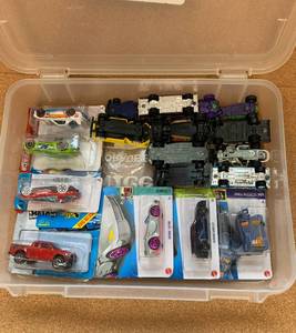 Plastic Bin Of Hot Wheel Cars