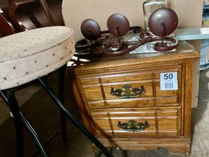 Two Drawer Bed Nightstand -Folding Stool - Decor Items