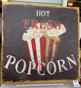 Large Hot Fresh POPCORN Sign -- Signed By Megan F. Spencer