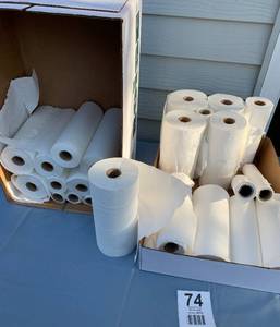 Box Filled With Partial Rolls Of Paper Towels