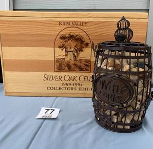 1994 Wood Wine Box From Napa Valley Silver Oak Cellars-Limited Edition From 1989-1994-Metal Cork Holder Filled With Corks