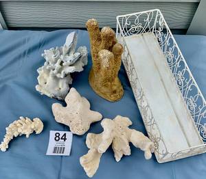 Several Large Coral Pieces-White Hanging Metal Tray
