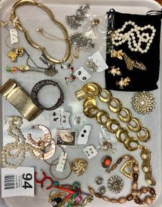 Miscellaneous Costume Jewelry - Old Pearls-Lisner Pin & Clip Earrings-Pierced Earrings-Snowman Pin