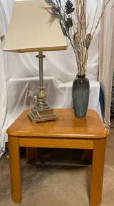 Wood End Table--Lamp--Vase
