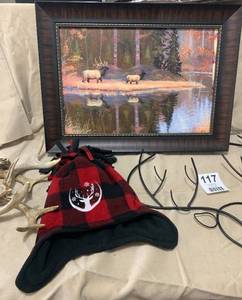 Elk painting, DECOR MIX Deer hat, metal display head, several horns