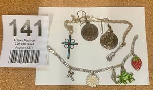 Sterling 925 Jewelry Pierced Earrings, Bracelet, violin necklace turquoise  cross