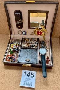 Mens Jewelry Box wcontents Rings, Marine keychain pins, tiger watch