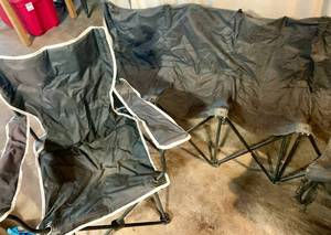 3 Black Camping chairs One multi seat 2 singles
