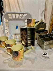 Basket, Stainless Steel trays 4 Stainless Steel condiment trays, 4 planters in  White Basket