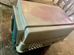 Large Dog Kennel & Dishes