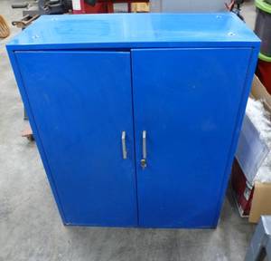 Blue Locking cabinet with key 32 inches wide x 14 deep x 39 tall