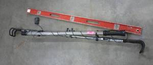 4 ft long LED light with hanger, tested and working, rechargeable, and 4 ft level