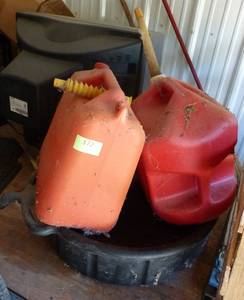 Two 5 gallon gas cans and an oil drain pan (and a free tv if you want)