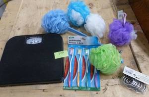 Bathroom scale and New scrubbies and toothbrushes
