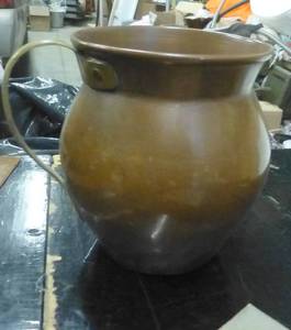 30x16 galvanized bucket, saw, brass pitcher