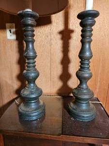 lot 112A image: Robust Spelter Candle Stick Lamps