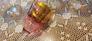 lot 61 image: Italian Berry Red with Gold Wine Glasses by T Preziosi