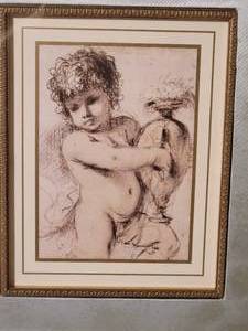 lot 283 image: Fine Art Charcoal Drawing Print Pair - Cherubs
