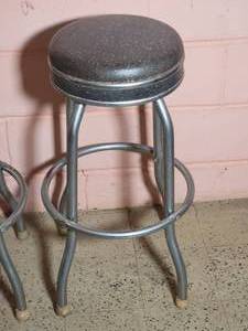 lot 213 image: Vintage Mid-Century Faux Leather Bar Stools (3)