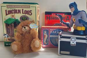 lot 56 image: Toy Lot - Harmonica, Batman Book, Lincoln Logs