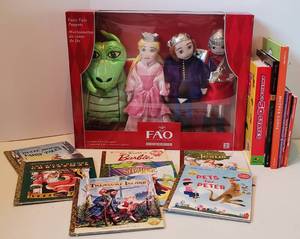 lot 89 image: FAO Schwarz Fairy Tale Puppets NRFB and Books
