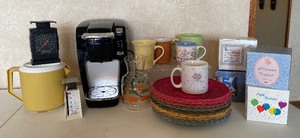 lot 146 image: Keurig Coffee Pot (one cup) and misc dishes