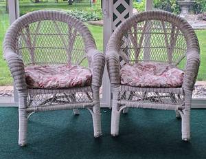 lot 125 image: Set of Two White Wicker chairs with Cushions