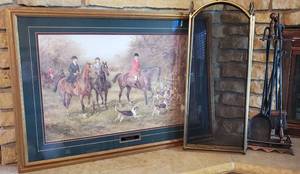lot 9 image: Fireplace Screen, Fireplace Tools and Print Going to Cover by Hoywood Hardy