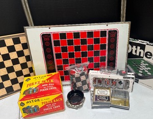 lot 187 image: Checkers Chess and Poker Lot Vintage Checkers TV Tray