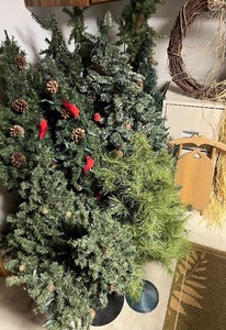 lot 240 image: Nine Varying Size Christmas Style Trees and Misc